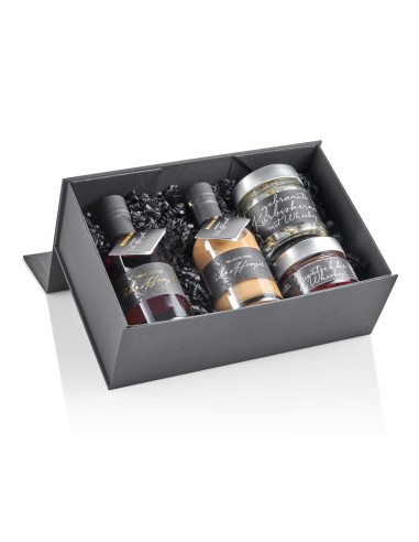 Geschenkverpackung mittel gefüllt mit Whisky Single Malt, Cream 200ml, Kürbiskerne und Marmelade - Peter Affenzeller